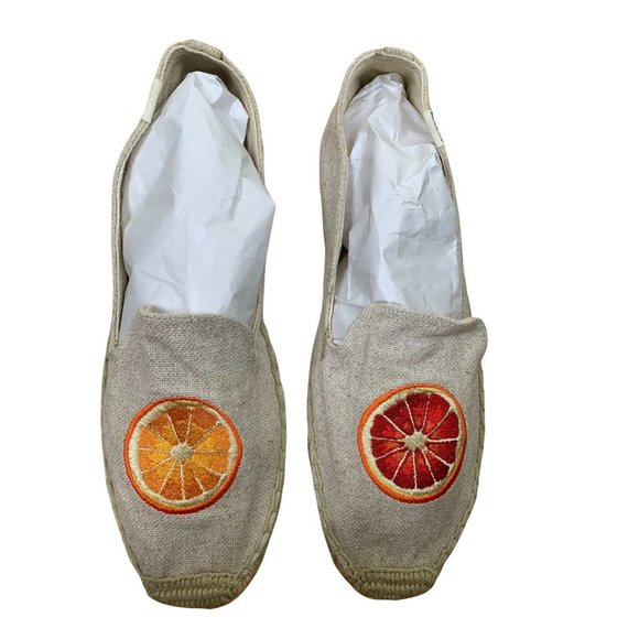 SOLUDOS Beige Chambray Embroidered Orange Espadrilles flat Women's Shoes Sz 10 - Picture 8 of 11